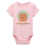 Baby Bio Kurzarm-Body "Botzeschisser", verschiedene Farben - Hellrosa